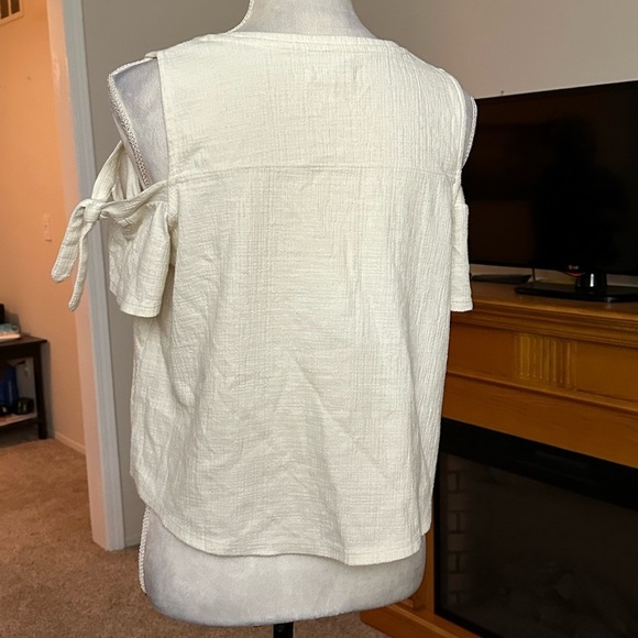 MADEWELL Skylark Top Cold Shoulder Bow Sz S Textured Ivory Boxy Relaxed Fit - Picture 3 of 9